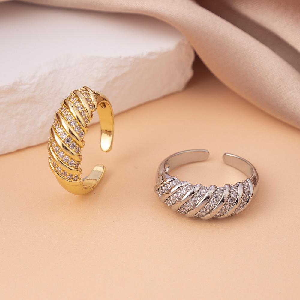 Adjustable Open Ring: Gold-Plated Copper with Zircon Inlay - European & American Style