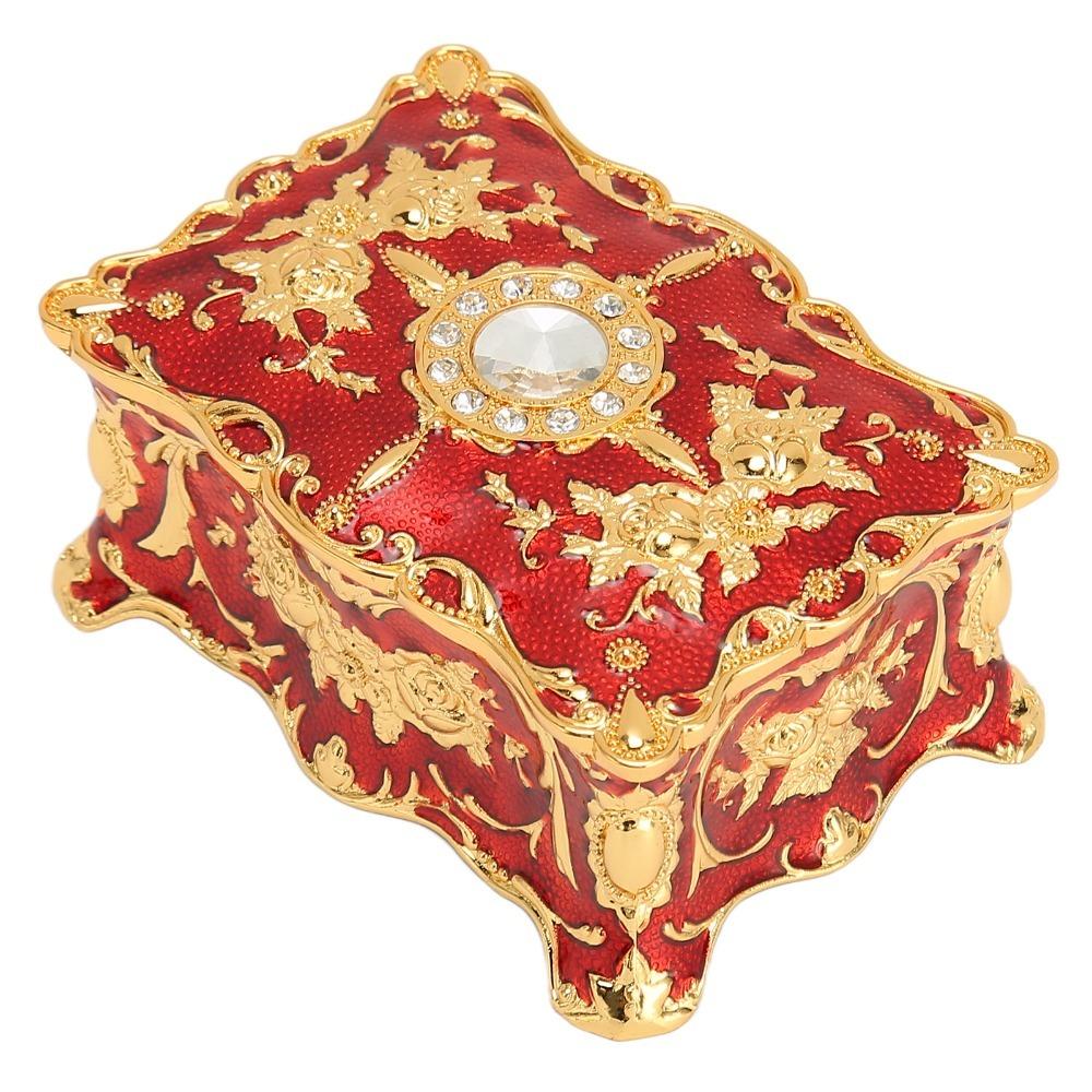Metal Enamel Trinket Box Gold Red Treasure Chest Box Jewelry Boxes Jewelry Box  Home Dresser Decor