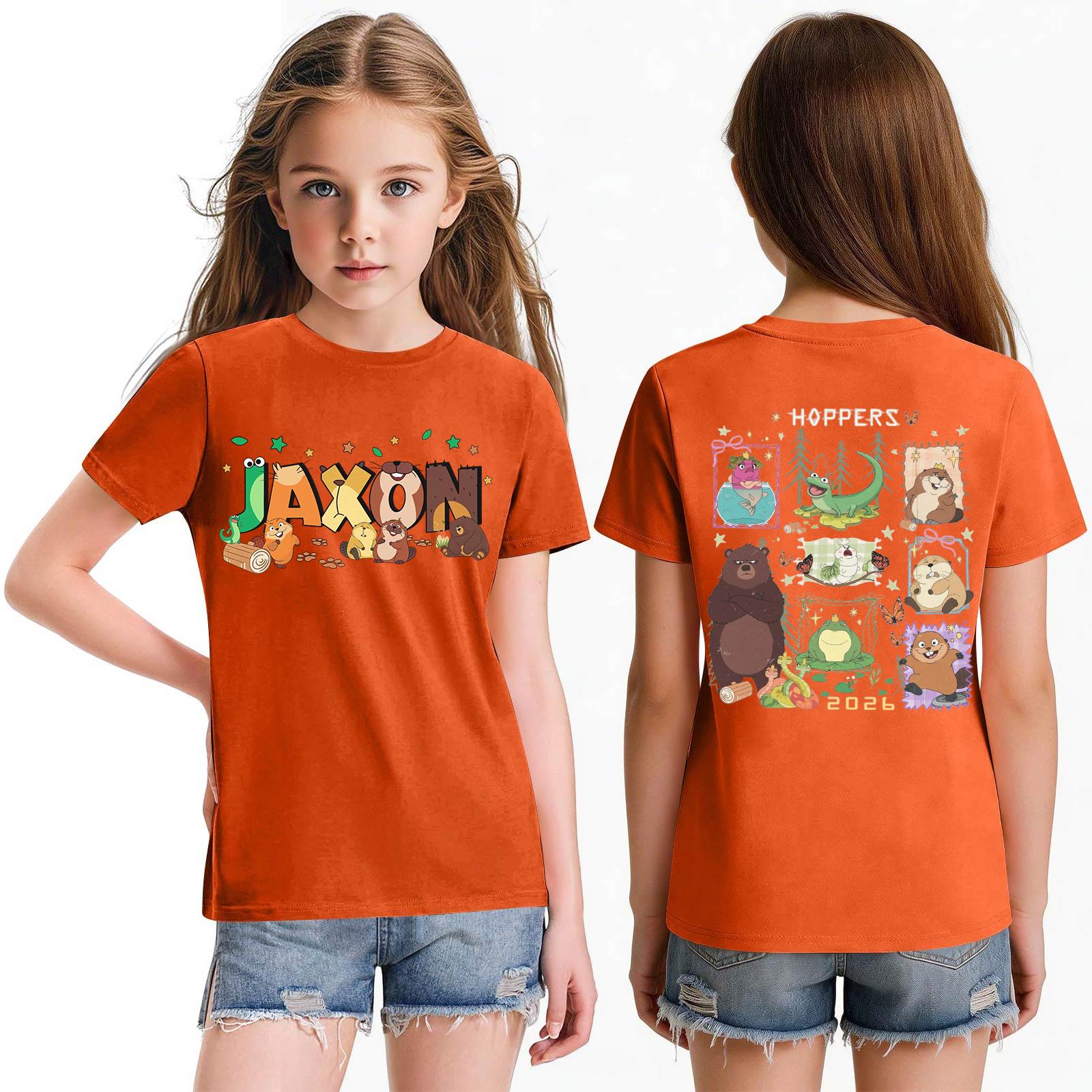 

Модная рабочая одежда с короткими рукавами и круглым вырезом, топы с принтом для детских летних топов 120 оранжевый