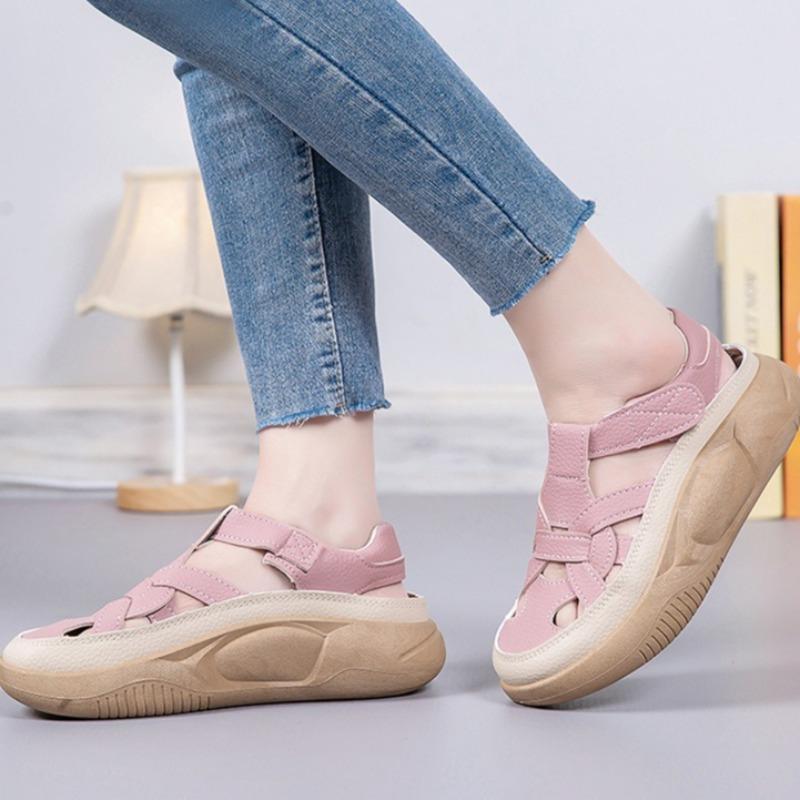 Summer Popular Velcro Women's Thick Bottom Sandals with Hollow Soft Bottom White Shoes Breathable Sports Leisure Shoes for Women