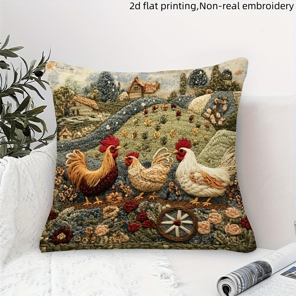 Farmyard Charm: 2D Flat-Printed Pillow with Stylish Chickens and Scenic Design Sofa cushion cover, home decoration, 2D printing