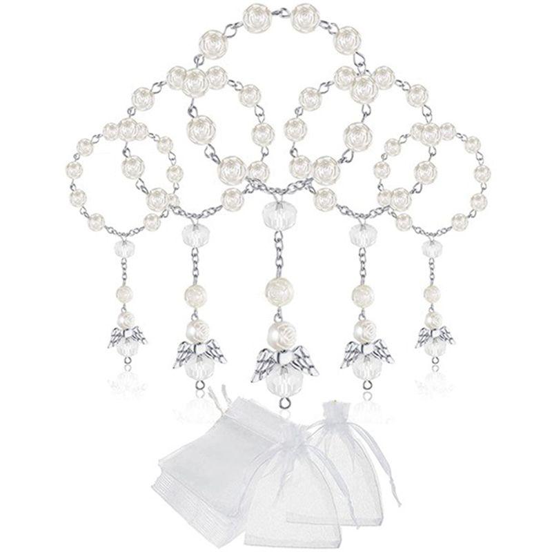 2025+ 20 Pcs Baptism Acrylic Rosary Beads Mini Rosaries Angel with Organza Bags for the First Communion Baptism Party Favors