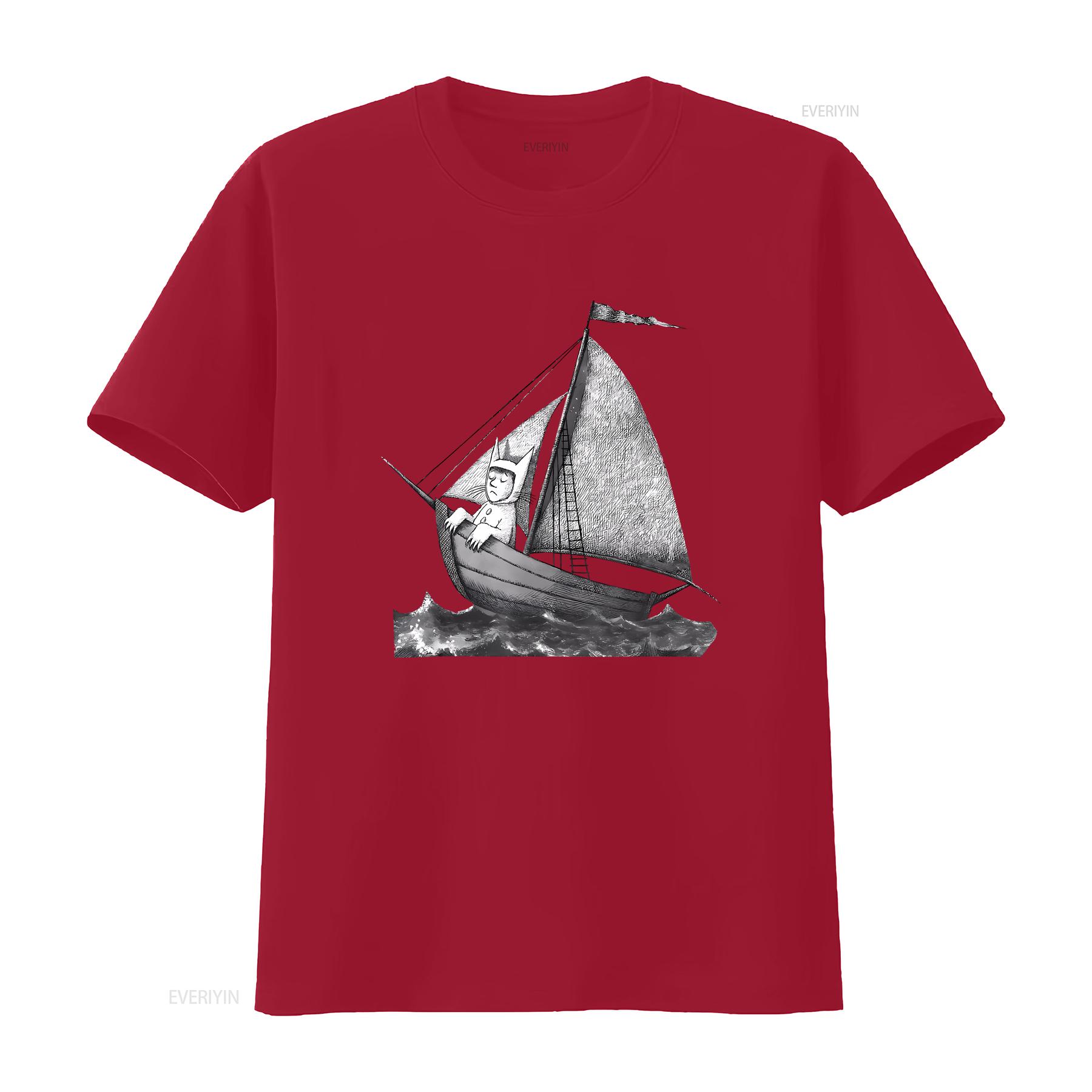

NWT Where the Wild Things Are Sailing on a Boat Funny Cool Trend T Shirt vintage Washed Casual Soft homme Breathable Stretched S