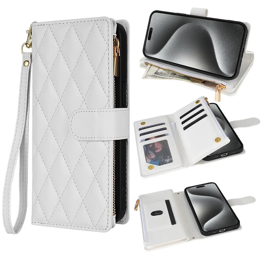 Wrist Strap Crossbody Phone Case for IPhone 16 15 14 11 13 12 Mini X XR XS Pro Max 8 Plus Wallet with Card Holder Leather Cover