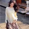 2026 Loose Knit Hollow Out See Through Blouse Summer Women Solid Color Crochet Openwork Top Long Sleeve O Neck Knitted T-shirt Vacation Style Tee