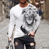 Vintage Animal Leão 3d Impressão Verão Masculino Gola Redonda Camiseta Casual Manga Comprida Camiseta Grande Moda Pulôver Roupas Masculinas