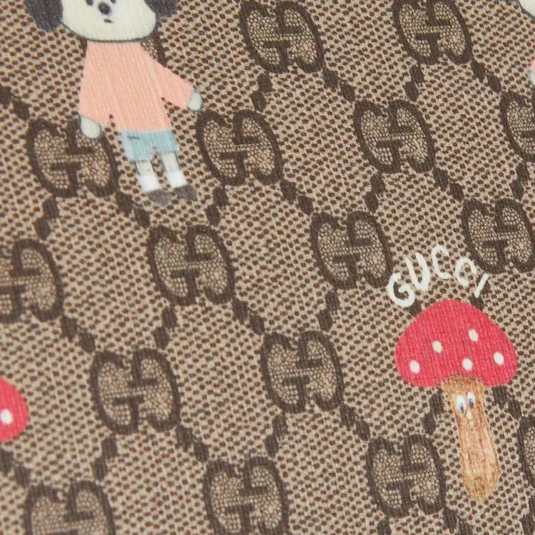 Gucci GG Supreme Bear And Mushroom Print Tote Bag Kids Tote Bags Beige Dark-Brown 605614-FADWJ-9742