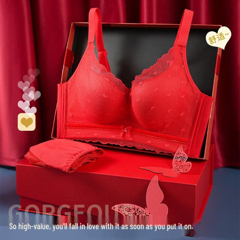 Langsha Red No-Underwire Push-Up Bra and Panty Set