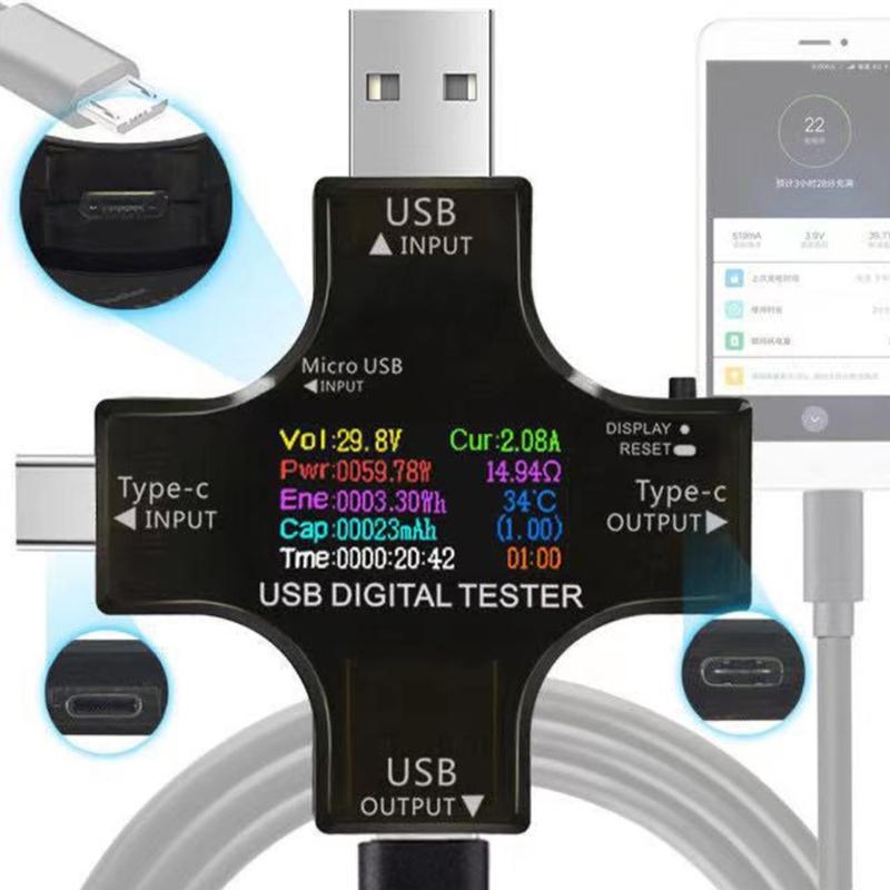 Color Screen USB C Voltages Current Meter with Advanced Bidirectional Current Detection USB C Voltmeter Ammeter Detector