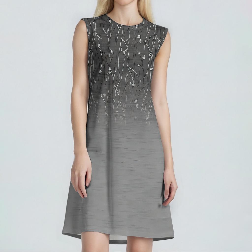 Women's Fashion Casual Print Round Neck Sleeveless Short Dress