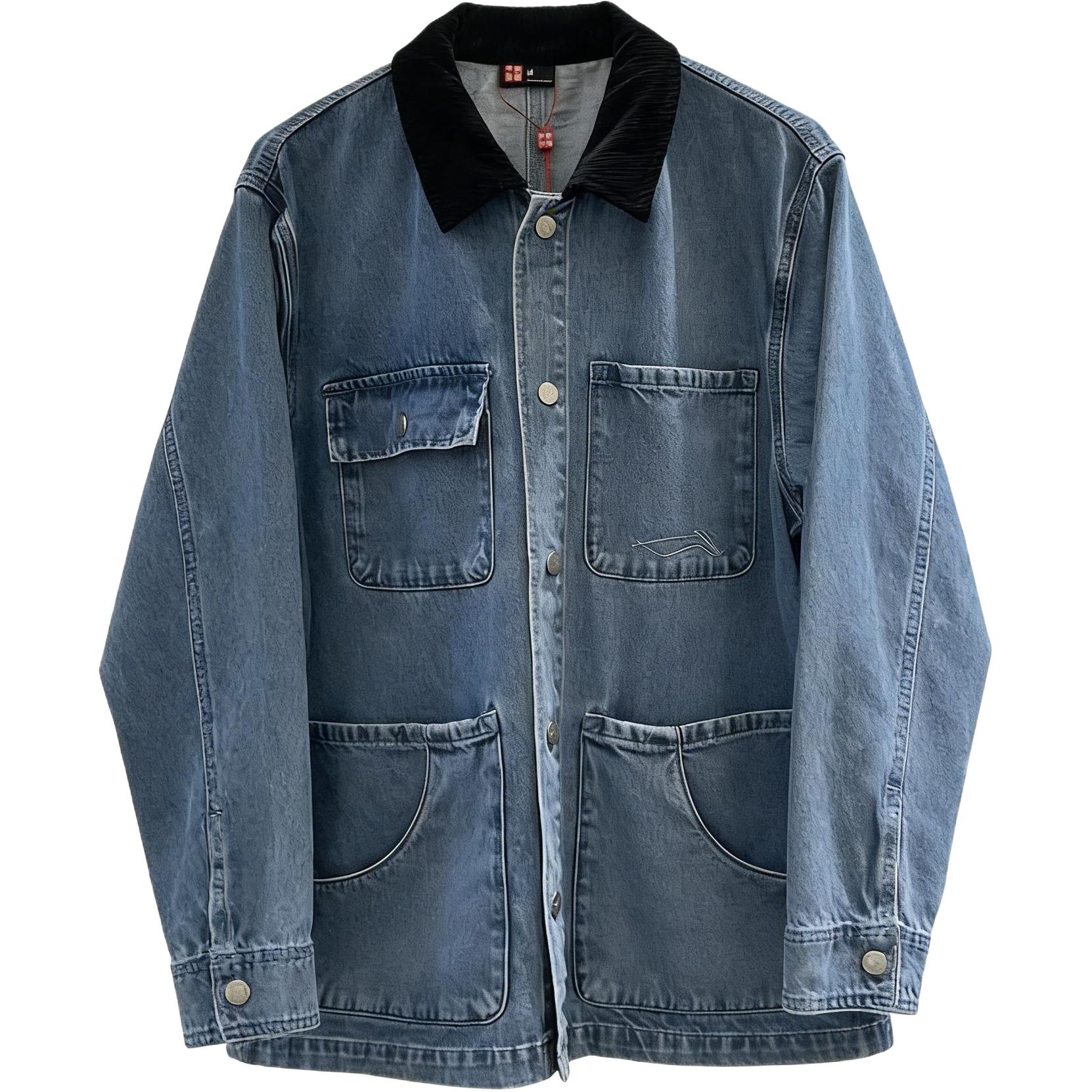 Li Ning Denim Jackets Men s Light Blue Lapel Moderate Straight Fit AJDU309-3 XL