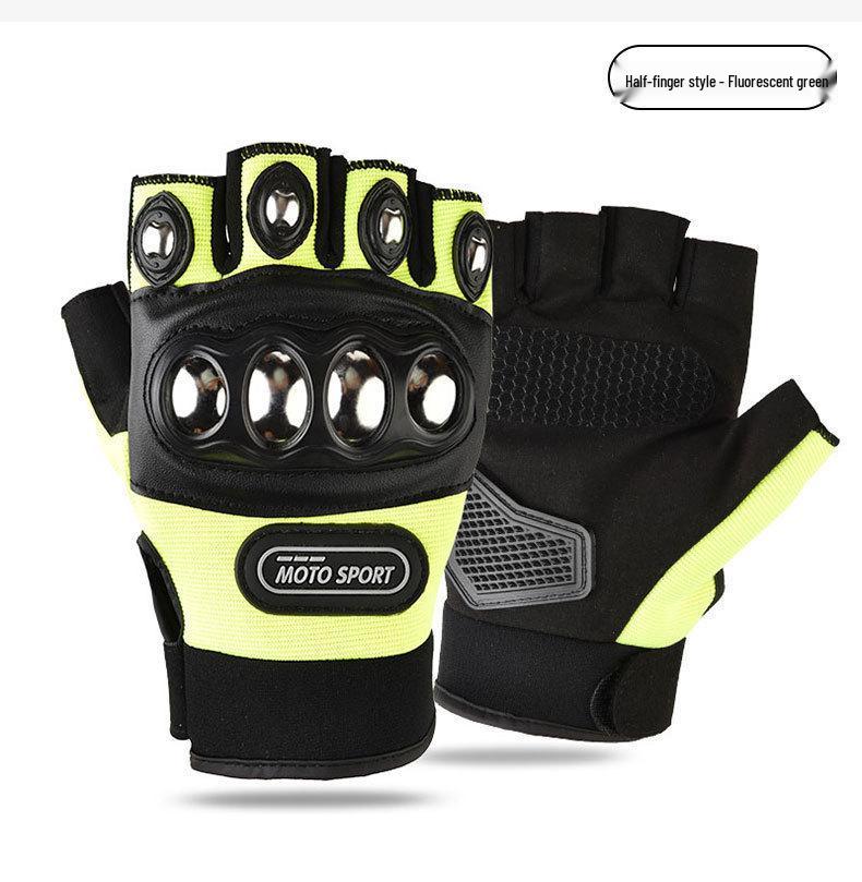 Men's Motorcycle Riding Gloves with Stainless Steel Hard Shell and Anti-Fall Protection for Mountain Biking