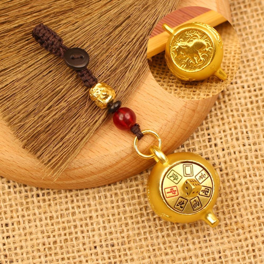 Brass 12 Zodiac Keyring Loong Dragon Keychain Horse Rotate Teapot Pendant  Car Key Pendant