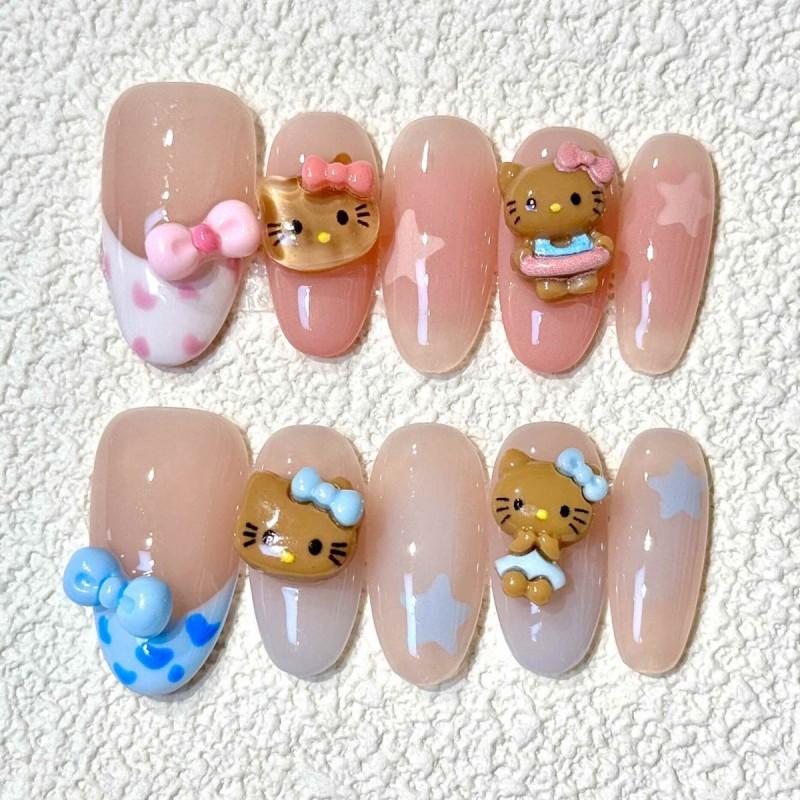 Nude Pink Press-On Nails Short Almond Shape Reusable Artificial Nail Tips Women Men Teens AW1018