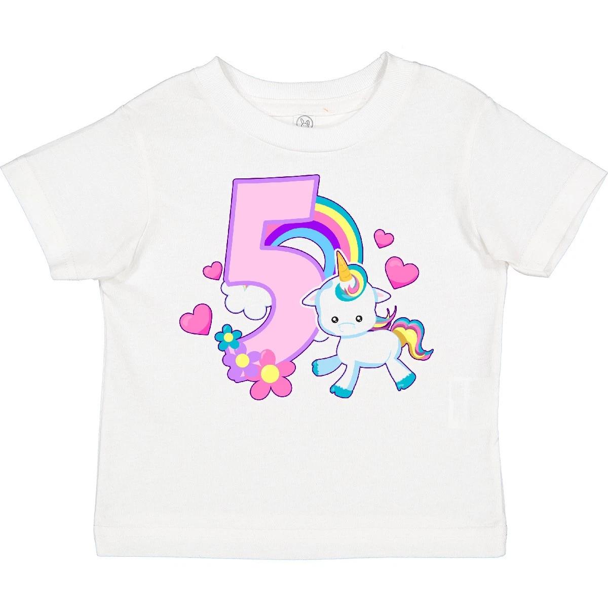 

Inktastic I Am Five Years Old With Unicorn And Hearts Toddler kids boys T-Shirt Birthdays 140
