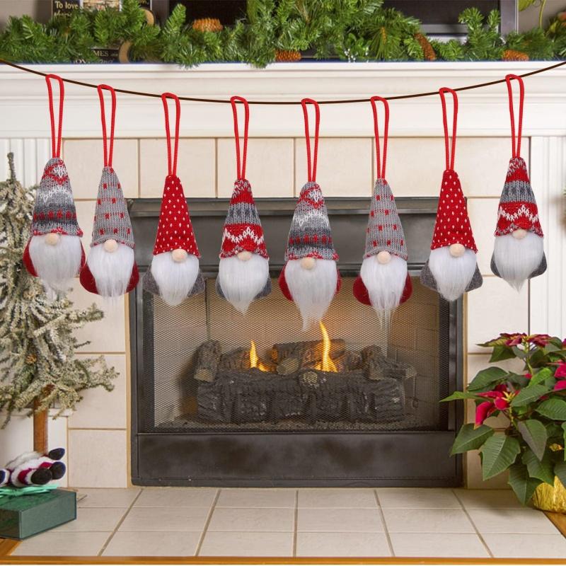 3Pcs Set Christmas Tree Hanging Gnomes Ornaments Swedish Handmade Plush Gnomes Santa Elf Hanging Home Decorations Holiday Deco
