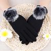 Warm gloves autumn and winter women's bow thickened fleece cold-proof outdoor riding non-inverted fleece touch screen gloves