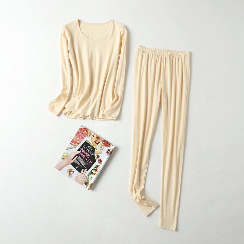 

Женское нижнее белье Yuyue: Теплый костюм из шелка и хлопка в чистом цвете, двухсторонняя вязка, осенний комплект из шелка и хлопка сорта «Mulberry» XXL