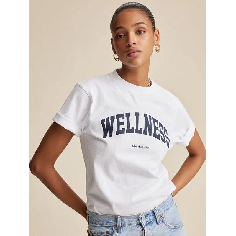 Wellness American Retro Sports Running Fitness Loose, Comfortable and All-Matching Pure Cotton Shoulder Short Sleeve T-shirt for Women