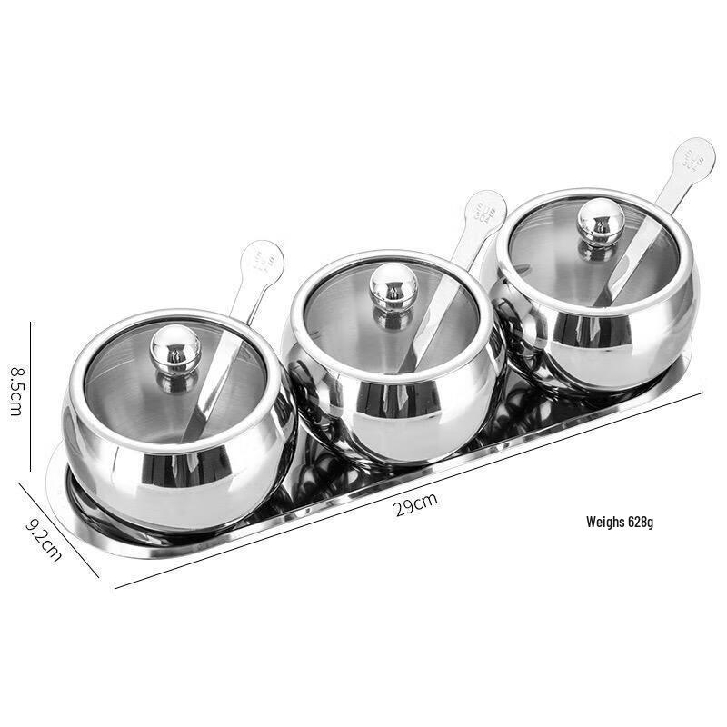 Jihang 304 Stainless Steel Spice Jar Set with Glass Lids