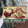 Funny Satirical Metal Tin Sign  Christmas Cafe Poster with Santa Reindeer  Coffee Cup  Vintage Holiday Decor  Durable Iro