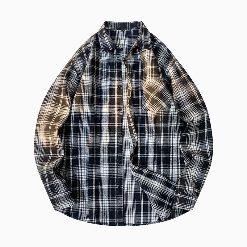 Men's Striped Plaid Long-Sleeve Shirt Jacket - Japanese Fashion, Hong Kong Style, Ideal for Spring and Autumn
