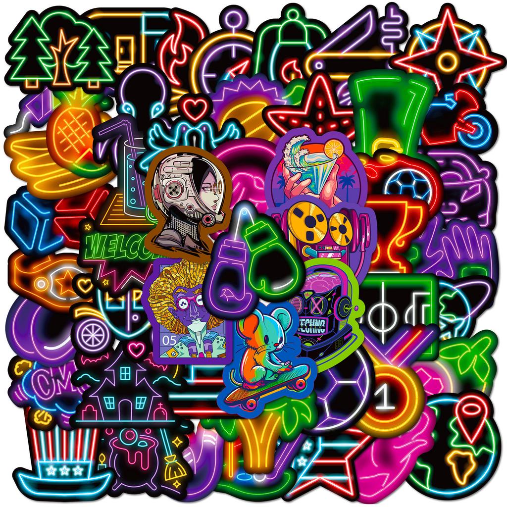 50-300 Neon Stickers Dark Night DIY Neon Doodle Personalized Colorful Creative Car Stickers