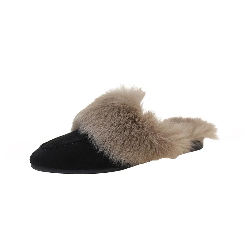 

Модные слипоны Простая обувь Верхняя одежда Женская теплая обувь Мюли Натуральная замша Балетки для женщин ТапочкиМюли Женские меховые балетки Тапочки 40