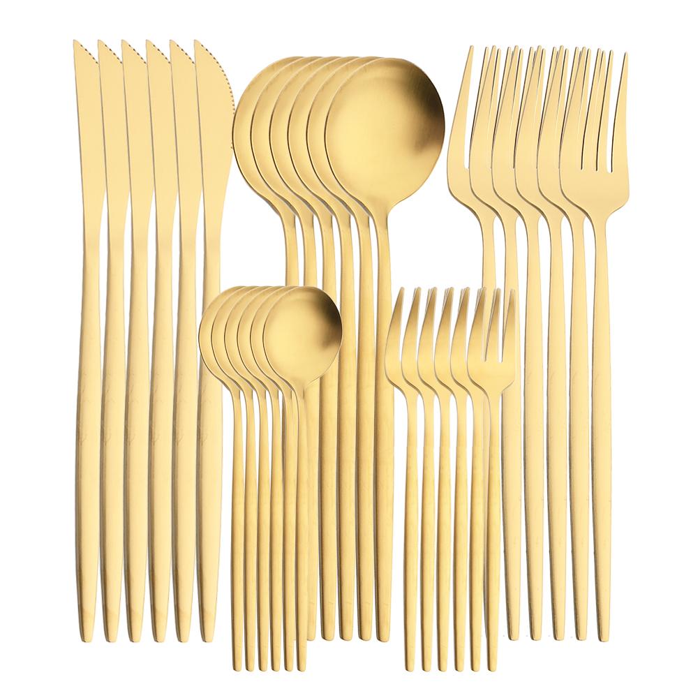 6/30Pcs Matte Black Cutlery Set Stainless Steel Knife Fork Spoon Dinnerware Flatware Kitchen Tableware Set Party Hotel Supply