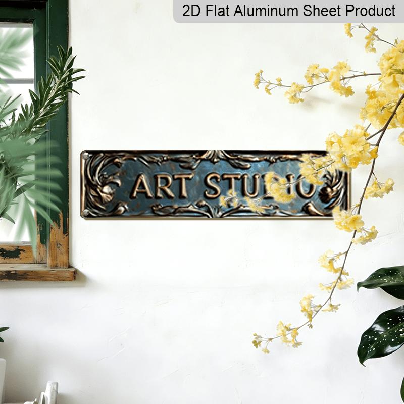 2D Flat Decorative Signs and Plaques, Retro "ART STUDIO” Metal Signs, Aluminum Decorative Wall Signs, Size 15.7X3.9 Inches, Pre-drilled for Easy