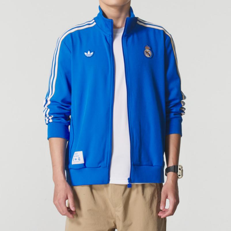 adidas Originals Real Madrid Sports Stripe Stand Collar Zipper Slim Jacket Men Jacket JN3058