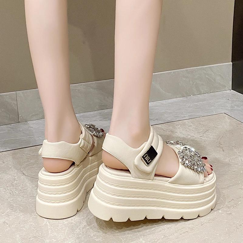 Fashion 8CM Women Summer High Platform Sandals Glitter Slides 2025 Crystal Butterfly-knot Shoes Woman Pantofle Soft Beach Slides Zapatos