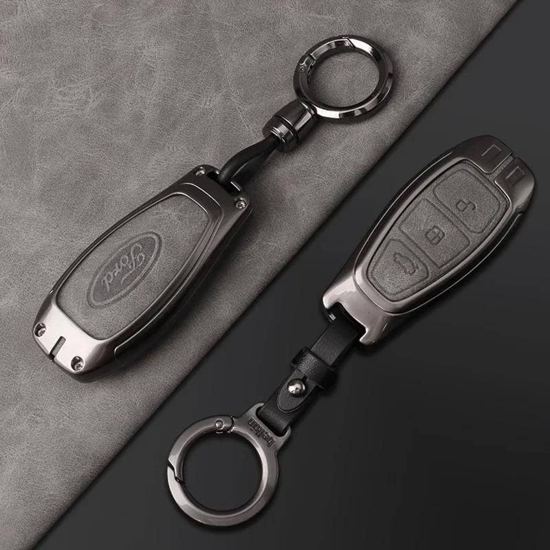 Car Sticker Ford Leather Alloy 3 Buttons Car Key Cover Case Shell Fob For Ford Fiesta Focus Mondeo Kuga Escape C-Max /Grand C-Ma