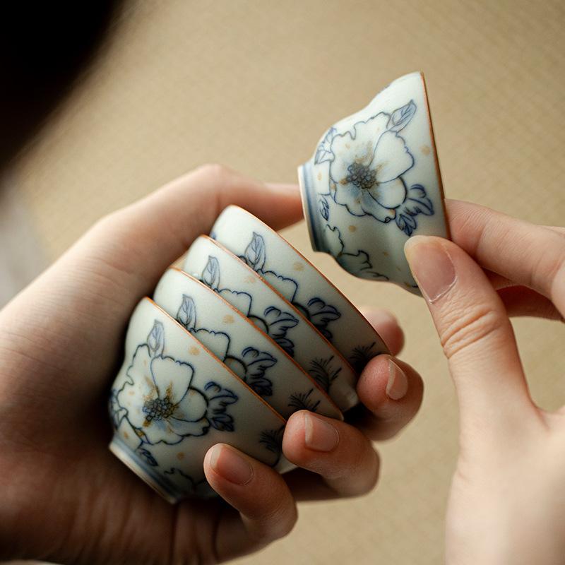 Hand-painted Underglaze Teacups Chinese Kung Fu Tea Set Retro Vintage Master Cups Houesehold Teaware Tasting Mugs Tea Ceremony