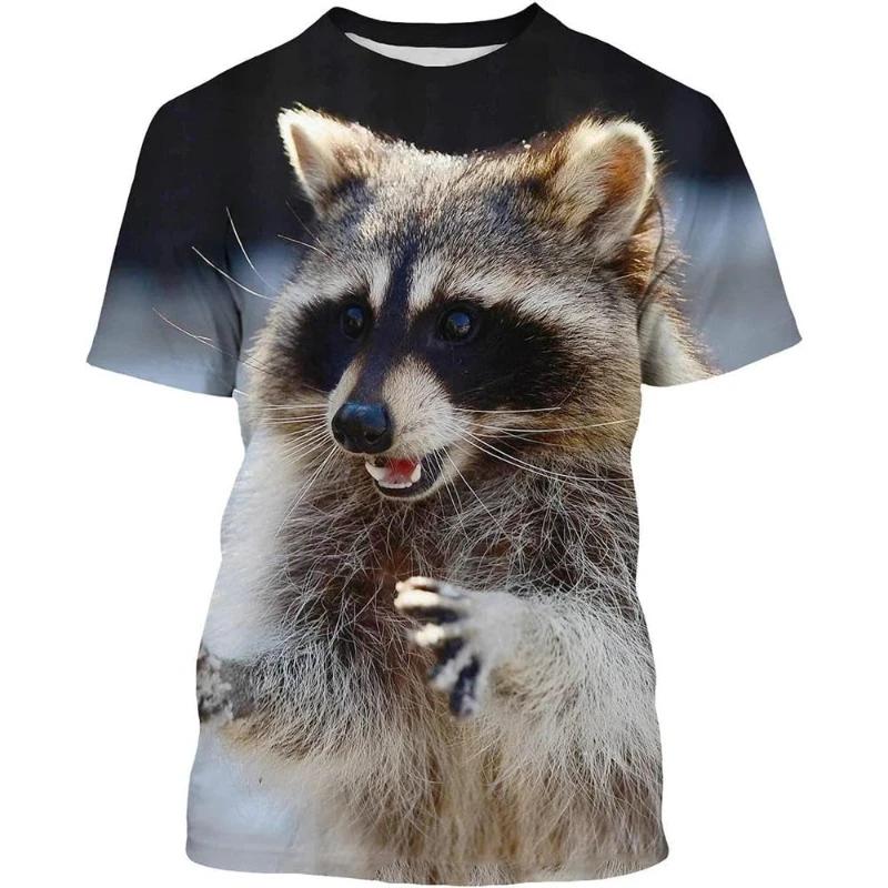 Funny Cute Raccoon Print Men's T-Shirt 3D Animal Print Fashion Harajuku Short Sleeve Summer Sports Y2K Top