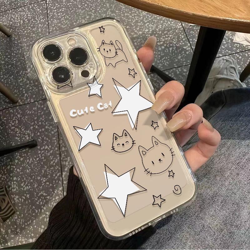 

Line Little Star Cat Cartoon Case for iPhone 13/14/15/16/XS/ProMax - Cute Transparent Design iPhone 16 Plus