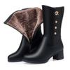 Fashion Comfortable Soft Leather Boots Mid Leg Motorcycle Boots Winter 2024 Med Block Heels Plush Fur Mom Elegant  Non-slip Shoes