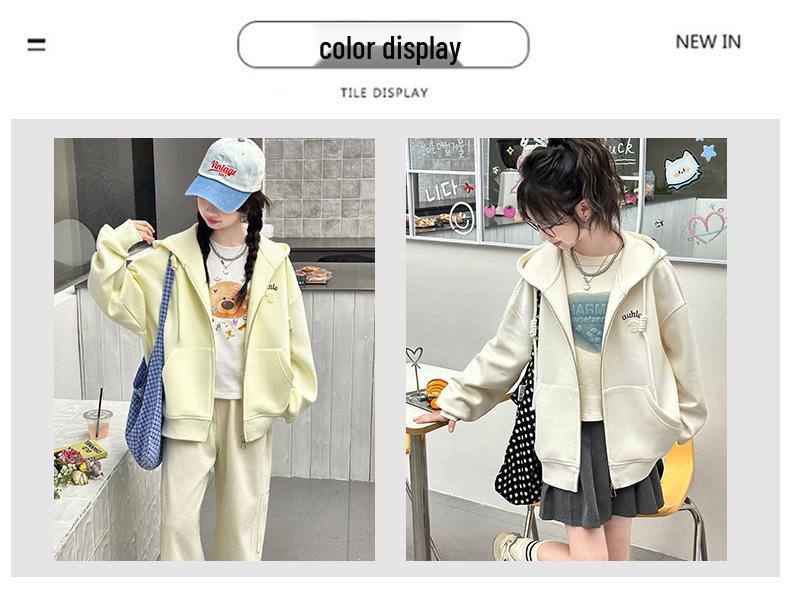 Girls' Casual Zipper Cardigan: Spring/Autumn 2026 Junior High Sweatshirt Jacket