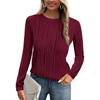 Women's Fashion Round Neck Long Sleeve T-Shirt Solid Color Textured Bottom Top