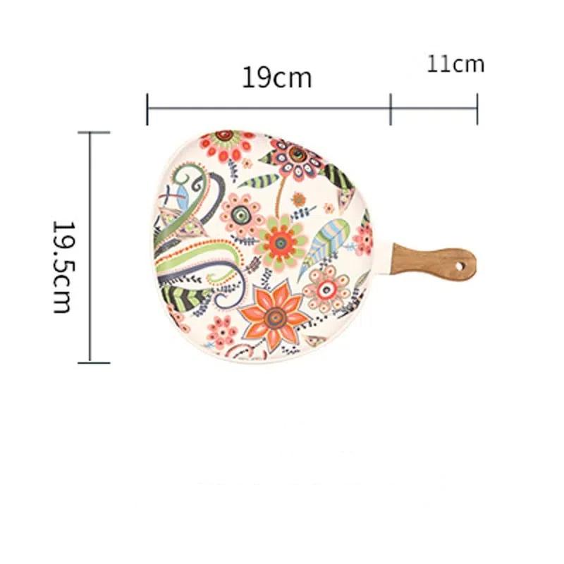 

Керамическая тарелка с деревянной ручкой – овальный поднос для стейков и салатов для домашнего и праздничного декора A-S