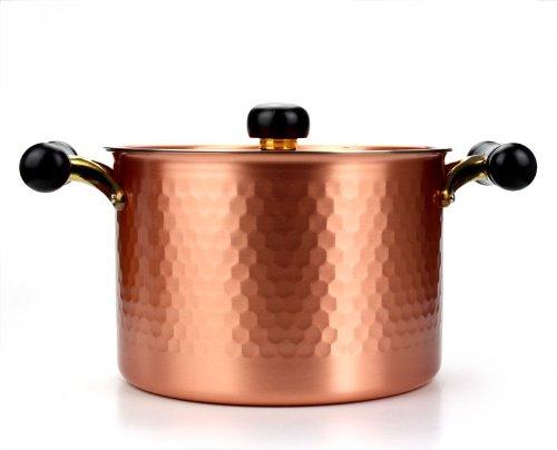 Shinko Metal Copper 22cm Antique Hammered Deep Pot, Induction Cookware, IH-103