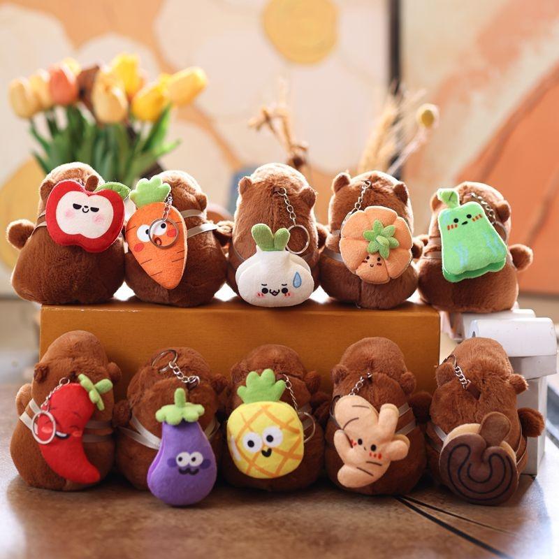 Cute Fruits Capybara Plush Keychain Cartoon Stuffed Animal Doll Keyring Bag Pendant Backpack Hanging Decoration Gifts