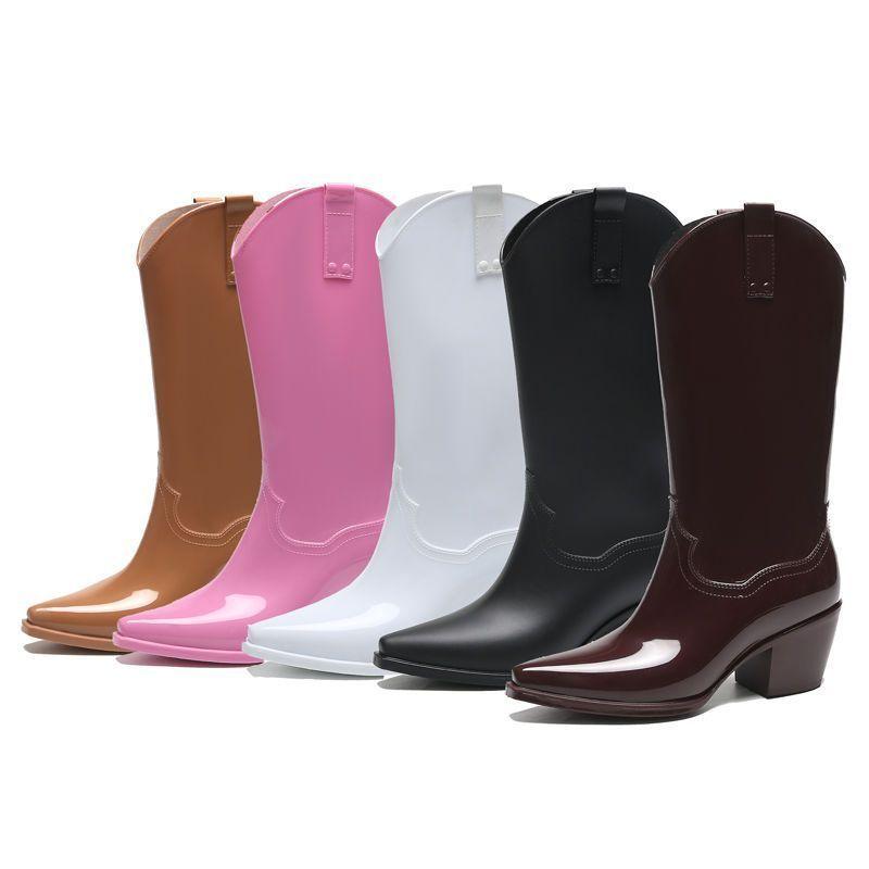 Módní FHC Robustní Vysoké Podpatky Holínky, Dámské Vodotěsné Středně Vysoké Boty, Pracovní Obuv do Kuchyně, Kovbojské Kotníkové Boty, Černá, Růžová, Červená, Dropship