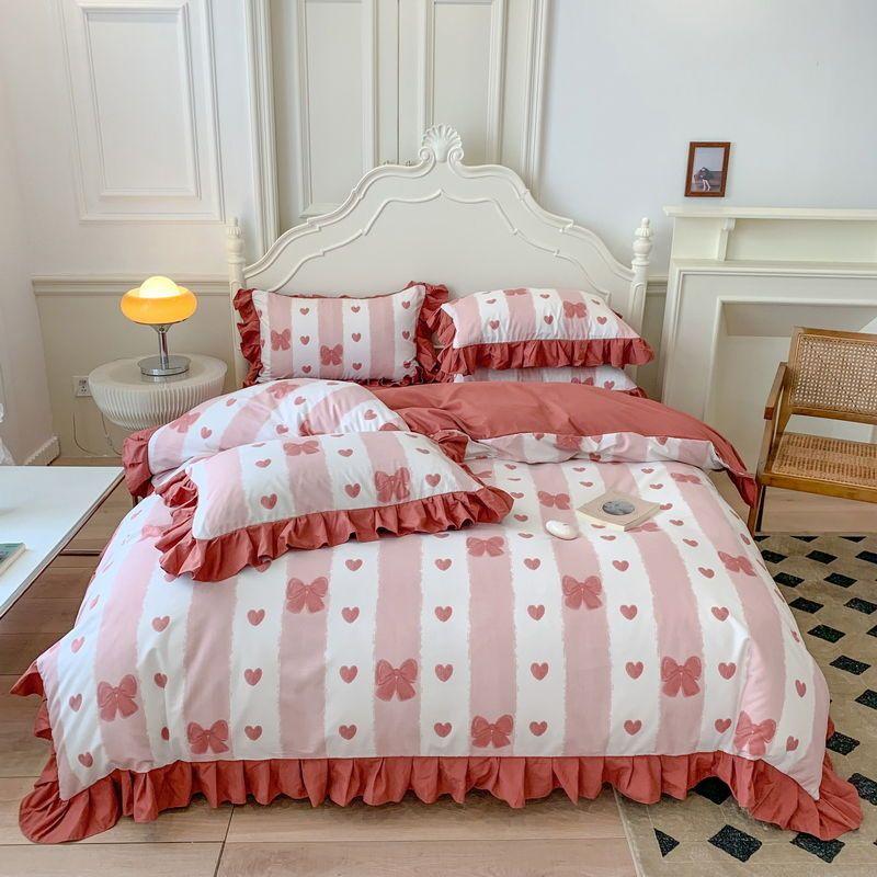 Four Seasons Universal Princess Style Four Piece Set Thickened Girl Heart Lace Bed Sheet Quilt Set Double Bedding