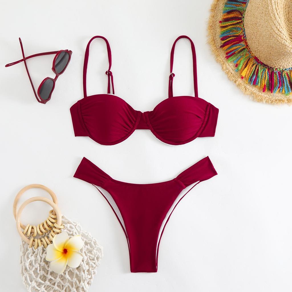 Neuer Bikini sexy einfarbiger Badeanzug Damen geteilter Badeanzug Damen Bikini