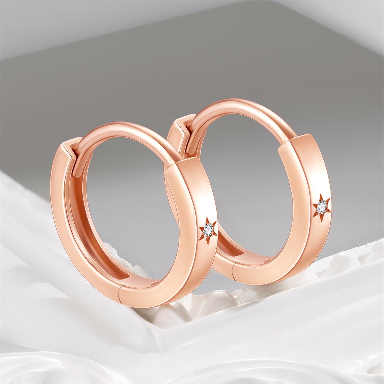 Starry Six-Pointed Star Hoop Earrings: S925 Sterling Silver, Rose Gold-Plated with Cubic Zirconia. Rose Gold Pair