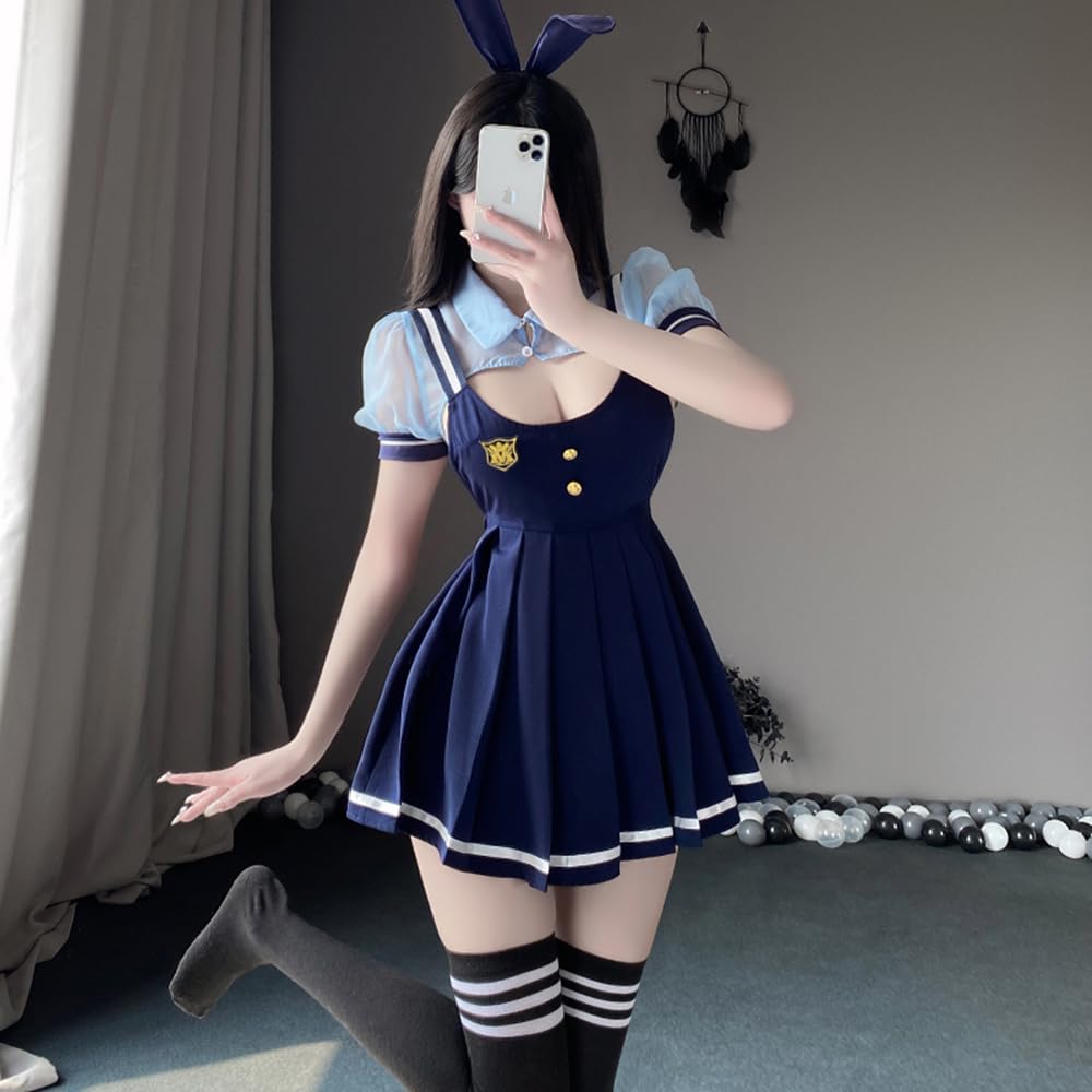 Bunny Girl Police Blue Stockings Open Chest Lingerie Babydoll Sexy Cosplay Reverse Bunny Rabbit Training Temptation Halloween Costume Cute Ladies