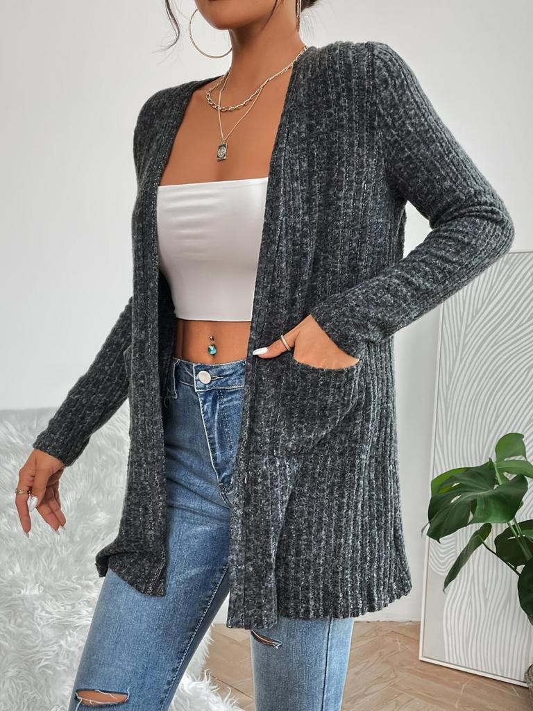 Autumn/Winter Solid Color Knit Cardigan with Pockets