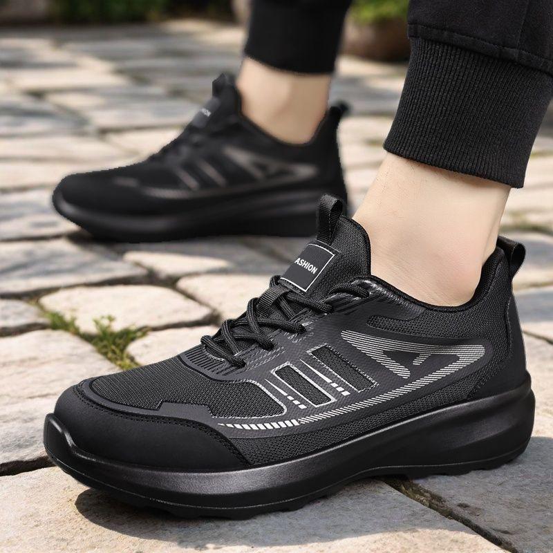 Mesh Breathable Casual Sneakers Lace-up Black Soft-soled Shoes New Shoes for Autumn