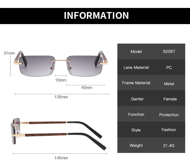 Rimless Sunglasses Women Men Vintage Rectangle Wood Sun Glasses UV400 Driving Eyewear Frameless Gradient Square Shades